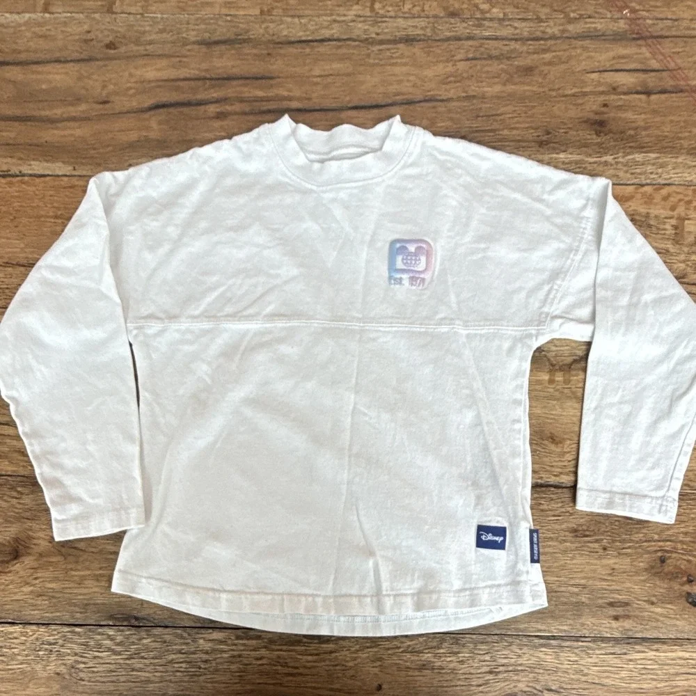 Disney Mickey Mouse Walt Disney World Long Sleeve Crew Neck Cotton Tee White 7/8